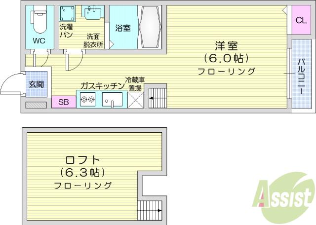 ディアコート(1K/1階)の間取り写真