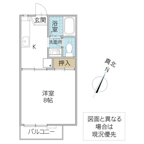 モアクレスト B棟(1K/1階)の間取り写真