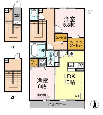 イーストパレス(2LDK/3階)の間取り写真