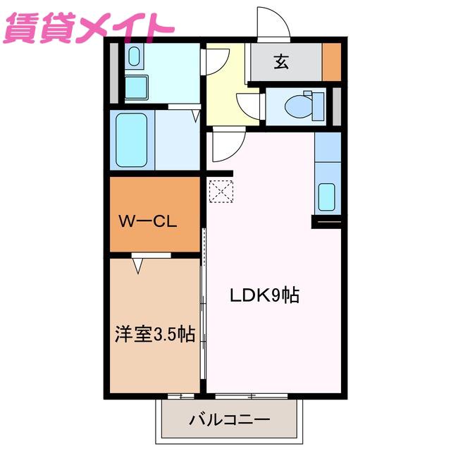 グランモアS(1LDK/2階)の間取り写真
