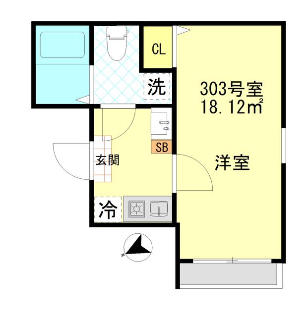 ボンボニエール一之江(1K/3階)の間取り写真