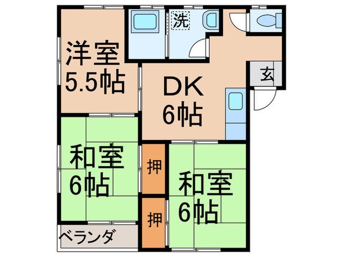 コーポ大谷 2(3DK/2階)の間取り写真