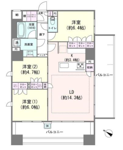 ベグレッタトーレ(3LDK/3階)の間取り写真