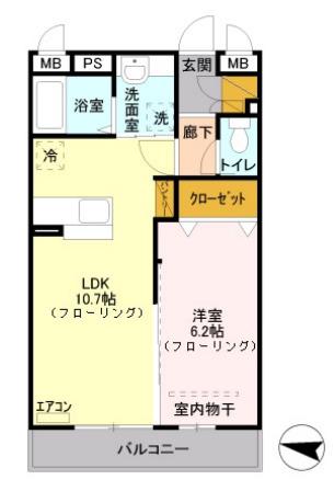 プリムヴェール(1LDK/3階)の間取り写真