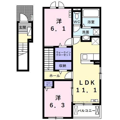 グランターサI(2LDK/2階)の間取り写真