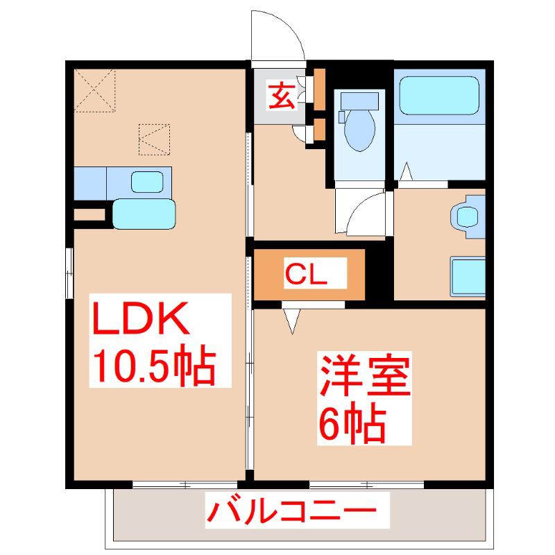ボヌール東谷山(1LDK/1階)の間取り写真