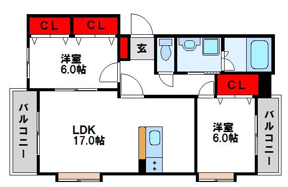 プリムローズ山元(2LDK/2階)の間取り写真