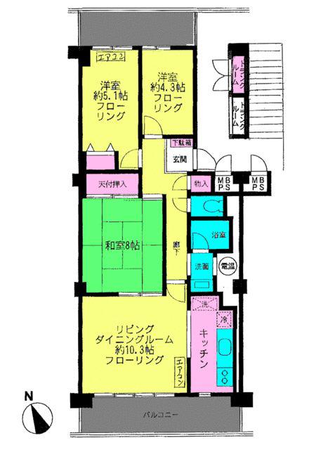 グレースハイツ船橋(3LDK/5階)の間取り写真