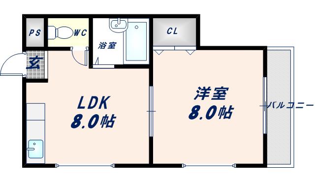 スマイルハイツ巽東(1LDK/4階)の間取り写真