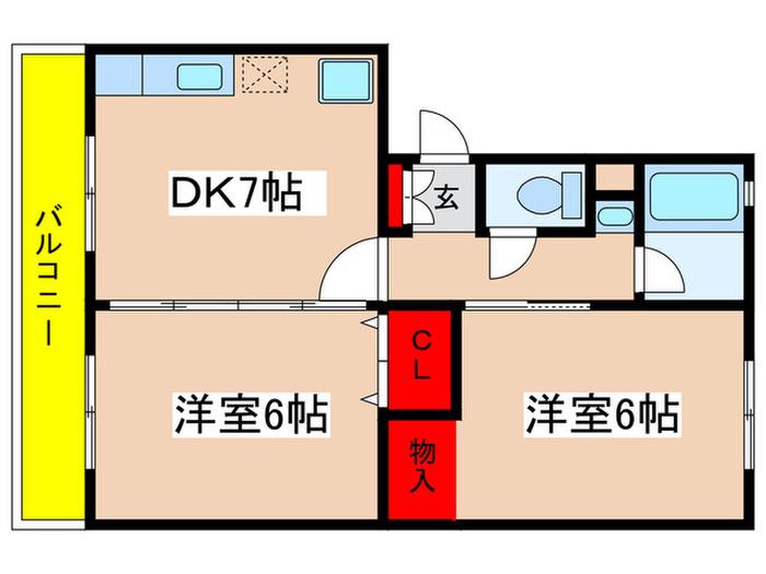 ファミール麻生(2DK/1階)の間取り写真
