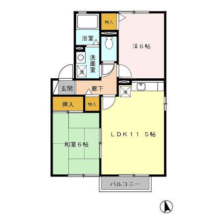 サンライズ稲富B(2LDK/2階)の間取り写真