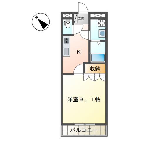 アミュレット(1K/2階)の間取り写真