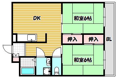 サンハイツI(2DK/3階)の間取り写真