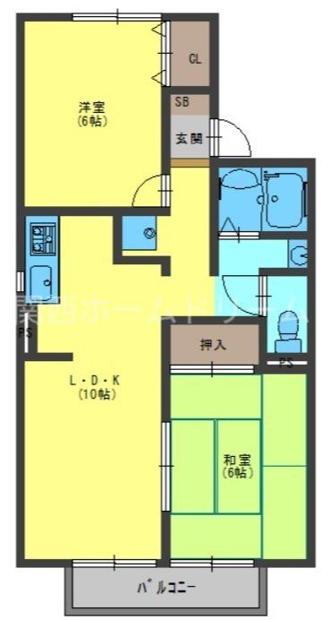 エスポワールB(2LDK/1階)の間取り写真