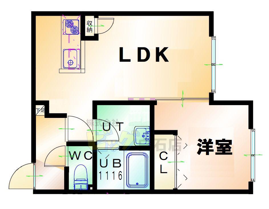 オアーゾキクスイ(1LDK/1階)の間取り写真