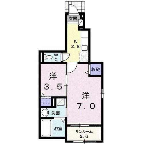 コンフォリアII(2K/1階)の間取り写真