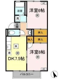 セジュール浜中(2DK/1階)の間取り写真