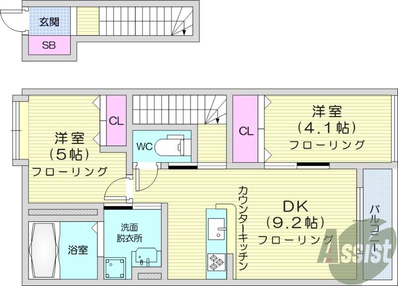サニーコート上ノ台Ⅱ(2LDK/2階)の間取り写真