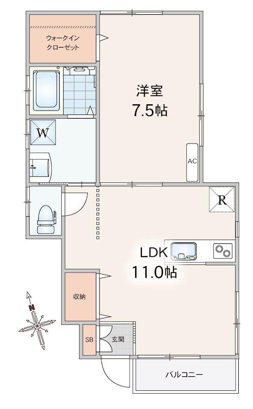 AXIA(1LDK/1階)の間取り写真