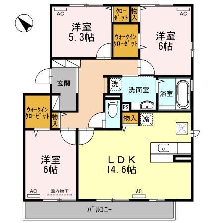 エピナール(3LDK/3階)の間取り写真