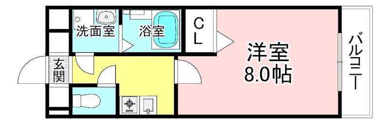 ラグリシーヌII(1K/4階)の間取り写真