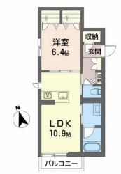 ヴィアソーレK(1LDK/1階)の間取り写真