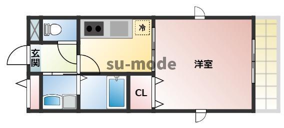 アンプルールクラージュ ウエスト ヒルズ(1K/2階)の間取り写真