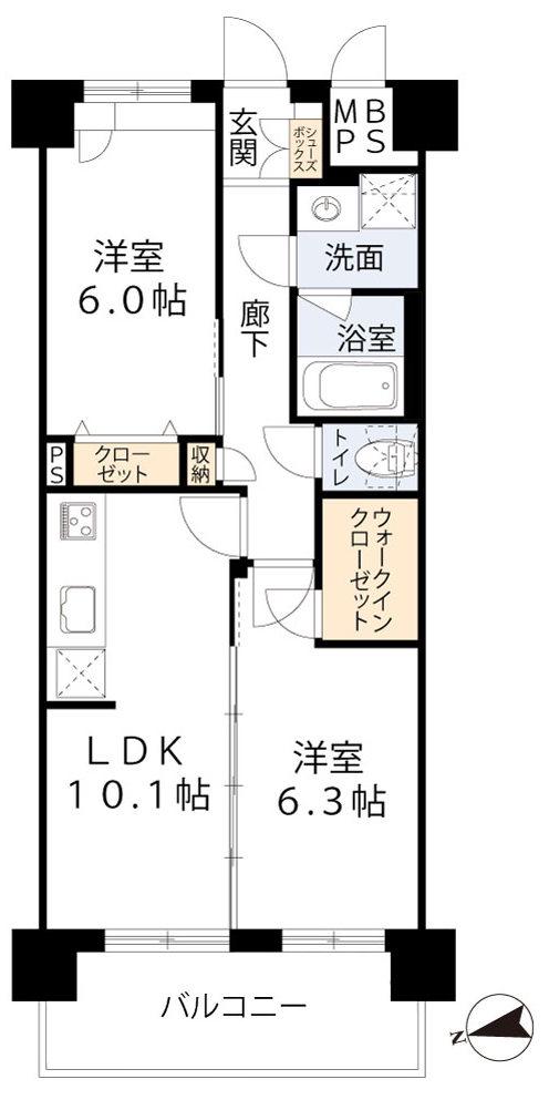 スプランディッド難波ウエストII(2LDK/9階)の間取り写真
