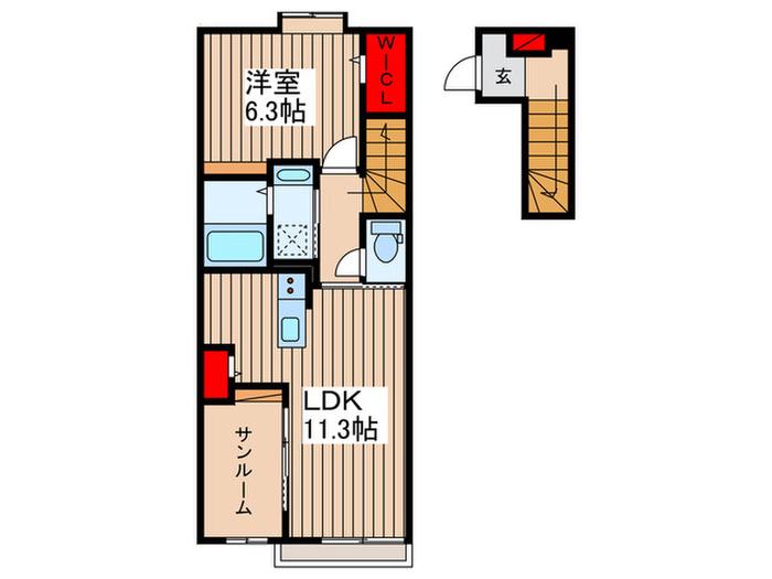 シャトンノアール鴻巣(1LDK/2階)の間取り写真