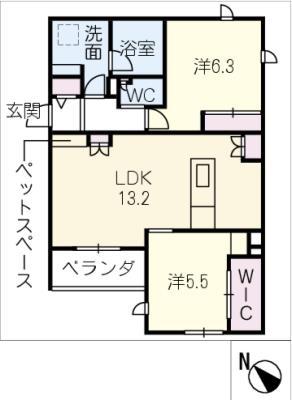 LARGO UNOMORI(2LDK/2階)の間取り写真