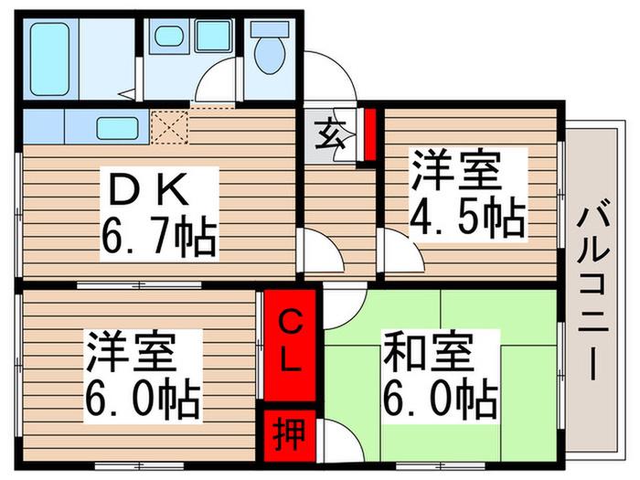 ヴィラ北松E(3DK/2階)の間取り写真