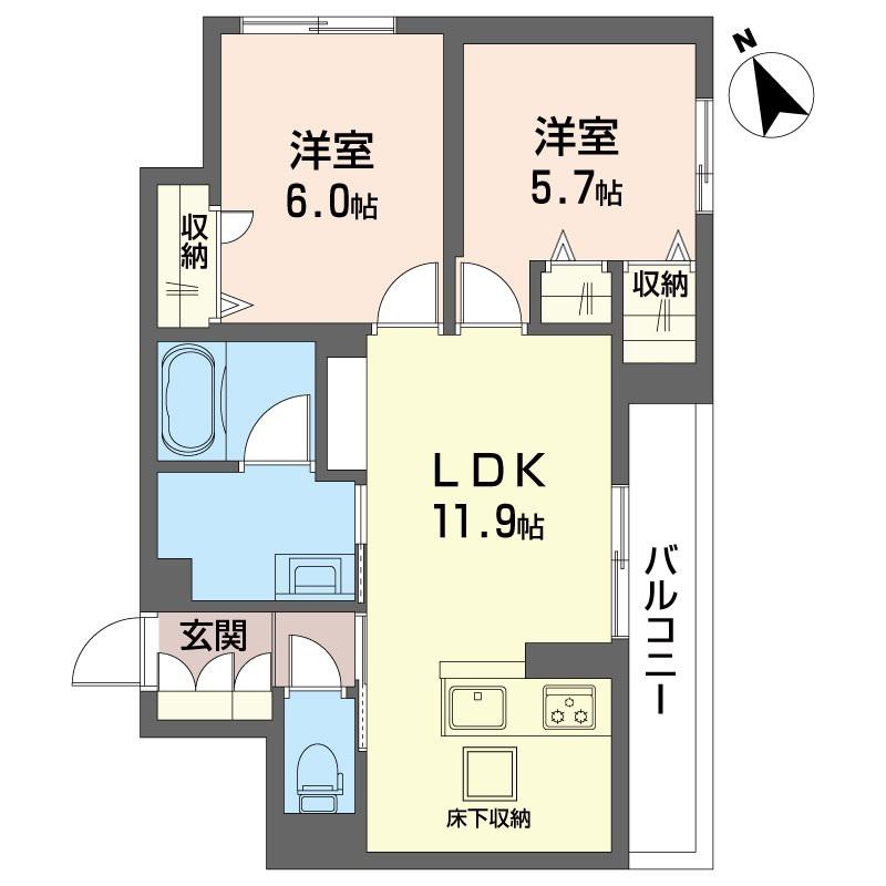 リラフォート本八幡(2LDK/1階)の間取り写真