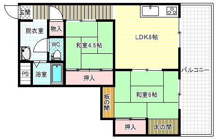 コーポ柏原(2LDK/3階)の間取り写真