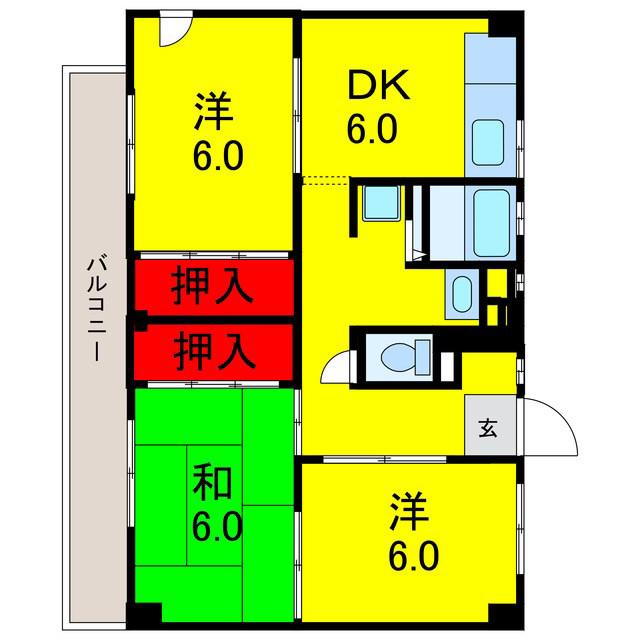 ビレッジハウス市原(3DK/3階)の間取り写真