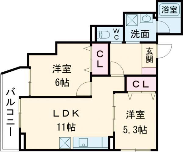ヴェルメゾン吹田元町(2LDK/1階)の間取り写真