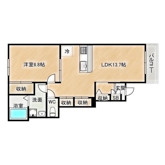 WISTERIA(1LDK/1階)の間取り写真