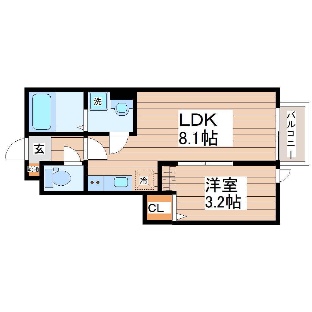 ガス割第17弾根岸町AP A棟(1LDK/1階)の間取り写真