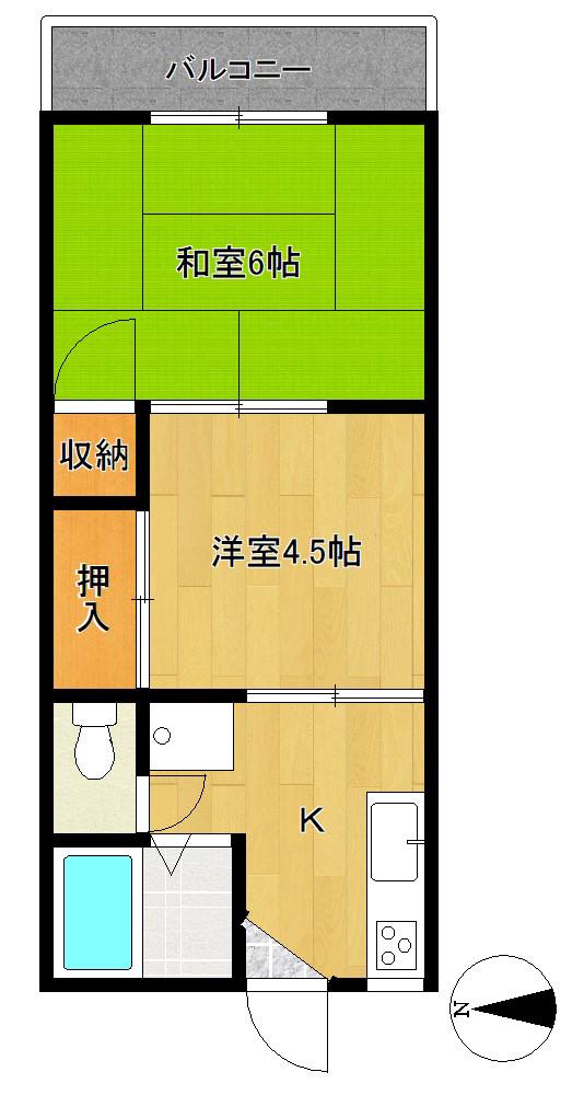 大勝ハイツ(2K/2階)の間取り写真
