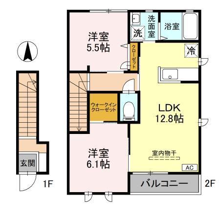 メゾンアベニールB(2LDK/2階)の間取り写真