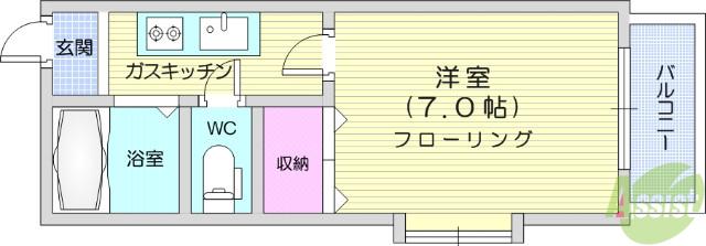 メゾングリュック(1K/1階)の間取り写真