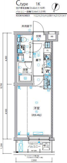 ヴァローレ喜多見(1K/3階)の間取り写真