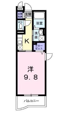 リバーストーンⅢ(1K/2階)の間取り写真