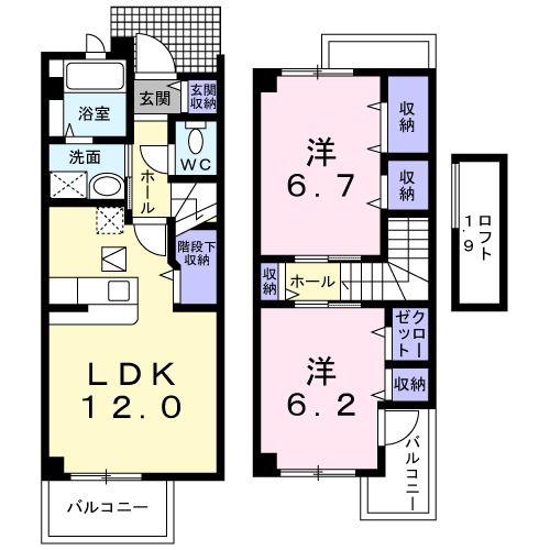 ヴェルドゥーラII(2LDK/1階)の間取り写真