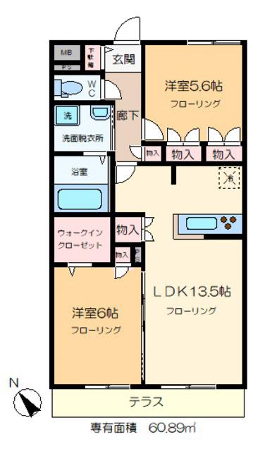扇グリーンヴィレッジD棟(2LDK/1階)の間取り写真
