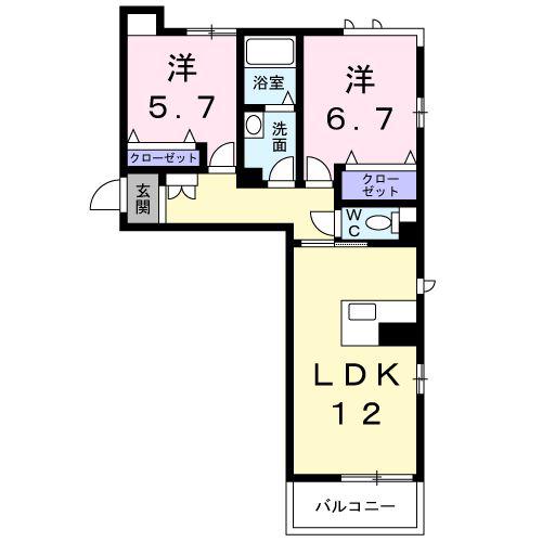 ベレオ ミルフィオーレ(2LDK/2階)の間取り写真