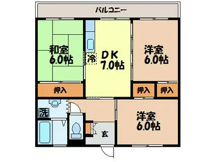 ファミール森の木(3DK/1階)の間取り写真