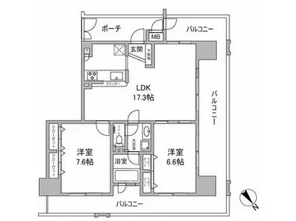 ルナタワーハリウッドプレイス(2LDK/6階)の間取り写真