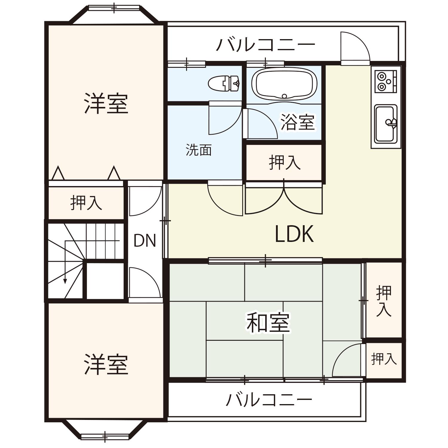能島台ハイツ(3LDK/2階)の間取り写真