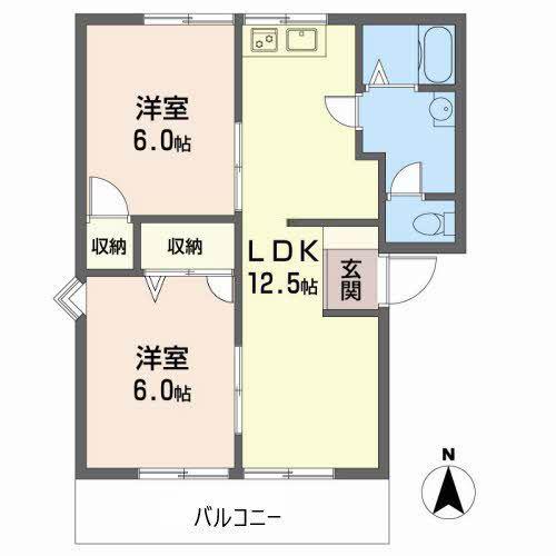 フレグランスピュアI(2LDK/2階)の間取り写真