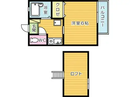 アズーロ高峰(1K/2階)の間取り写真